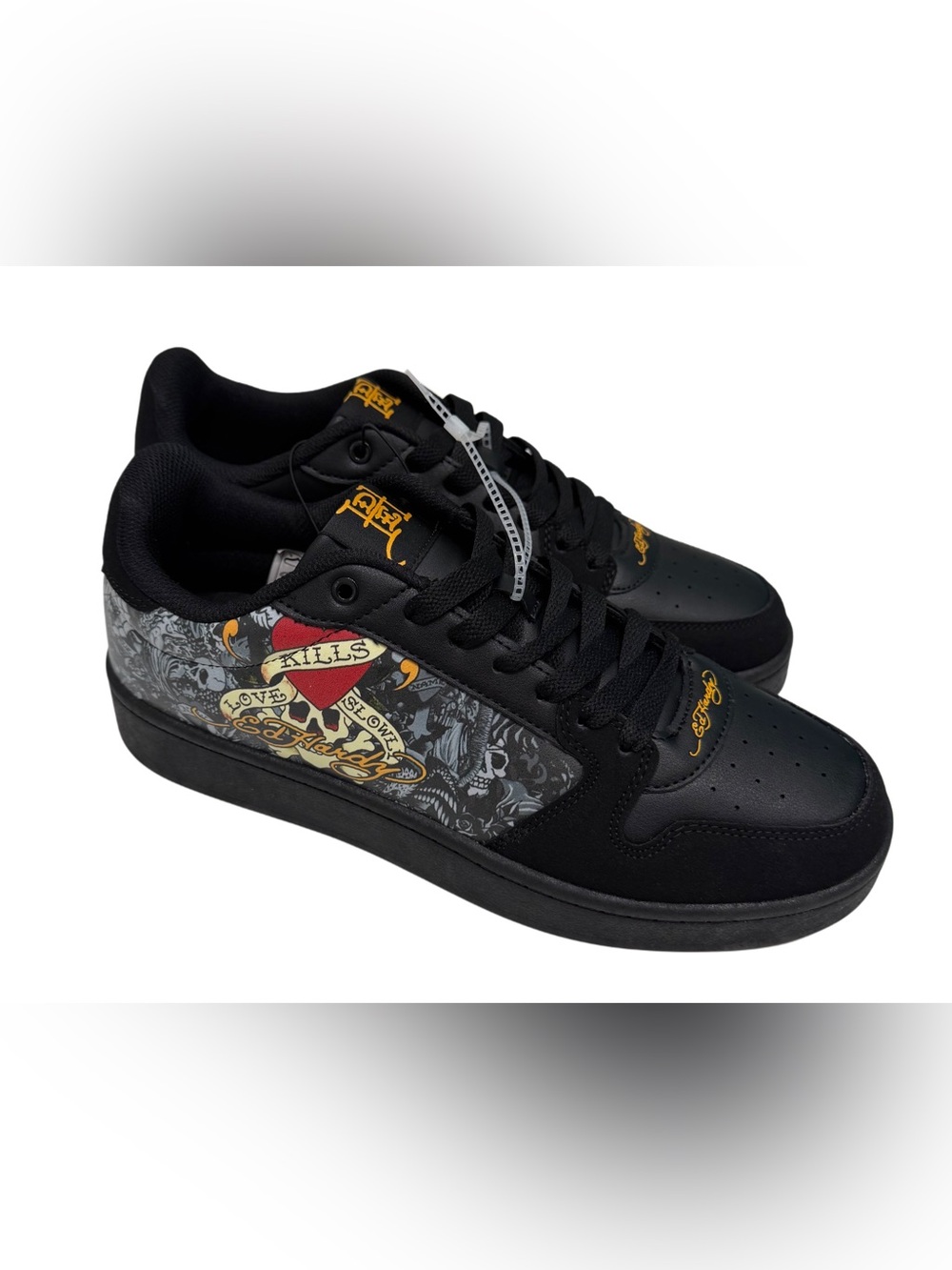 Ed Hardy Skull Sneakers Men’s Size 10 Tattoo Graphic Faux Leather Shoes NWOB